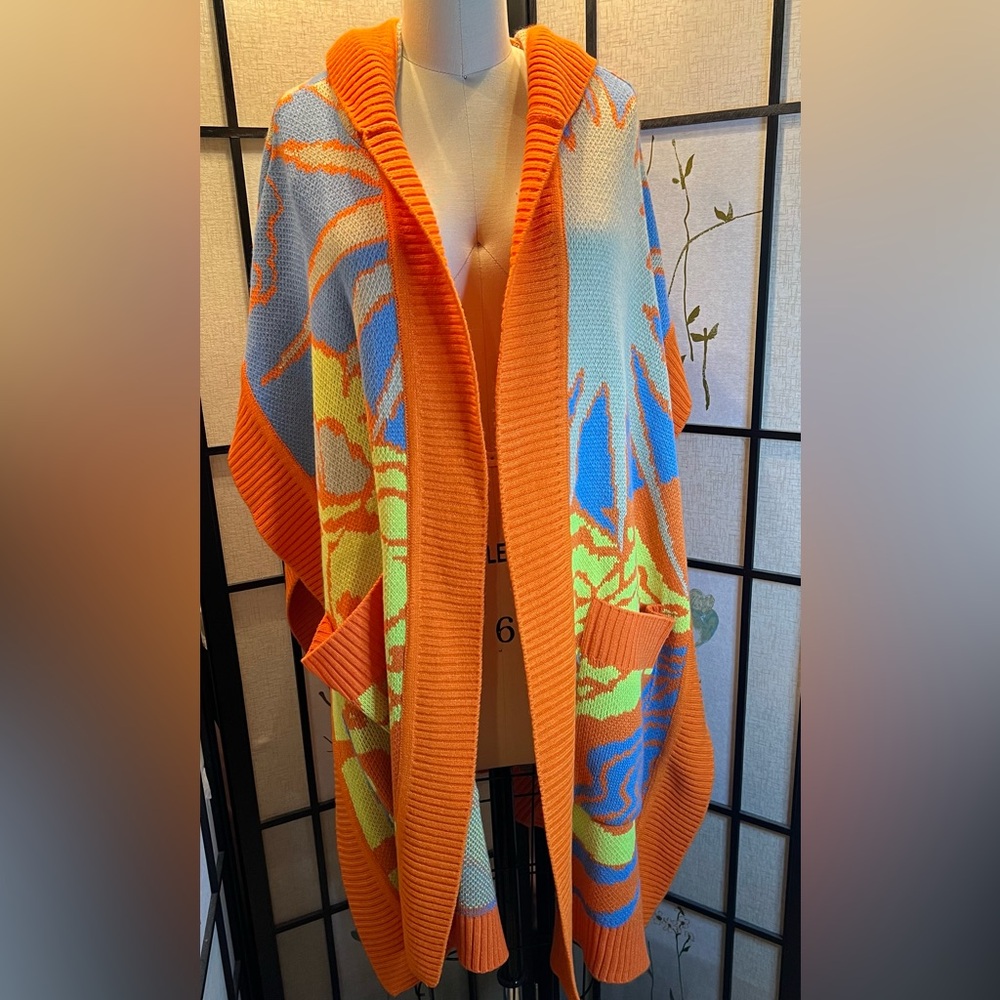 NWT Women's Orange Urban Outfitters Poncho Sweater OS